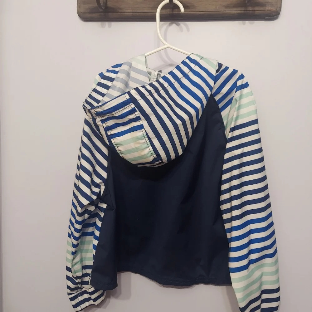 Hunter for Target-Hooded Half Zip Rain Jacket-Sz M kids Blue Teal striped Pull - Picture 8 of 11